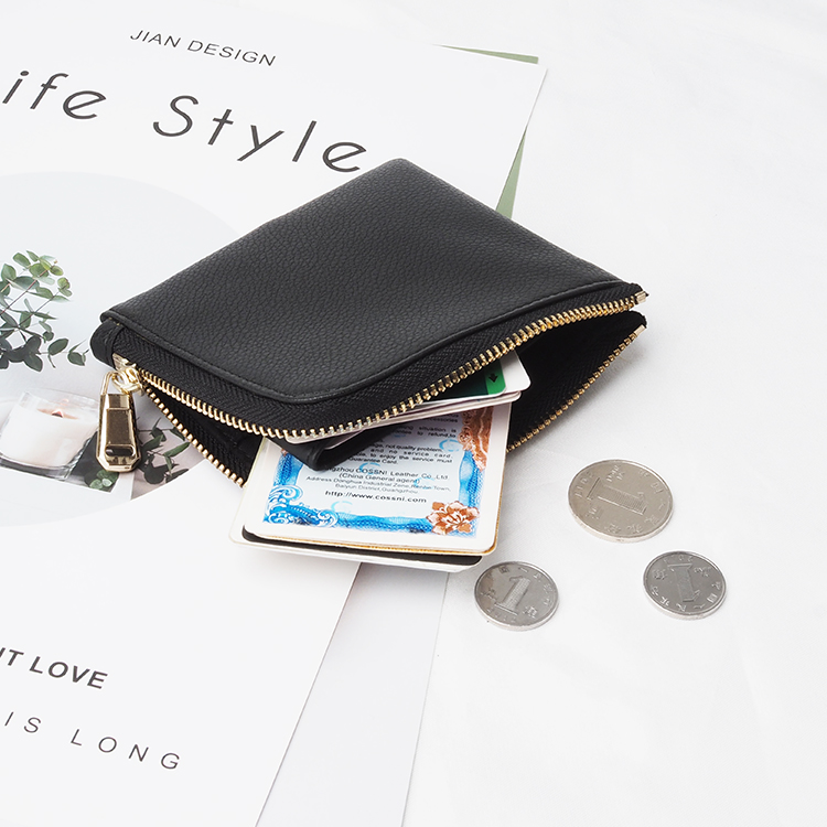 黑(hēi)色最小(xiǎo)卵石皮革拉鏈零錢(qián)包