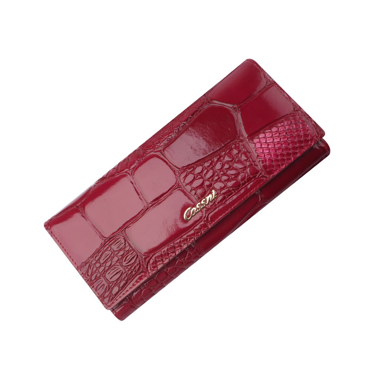 黃(huáng)色鳄魚皮專利皮革長(cháng)款錢(qián)包