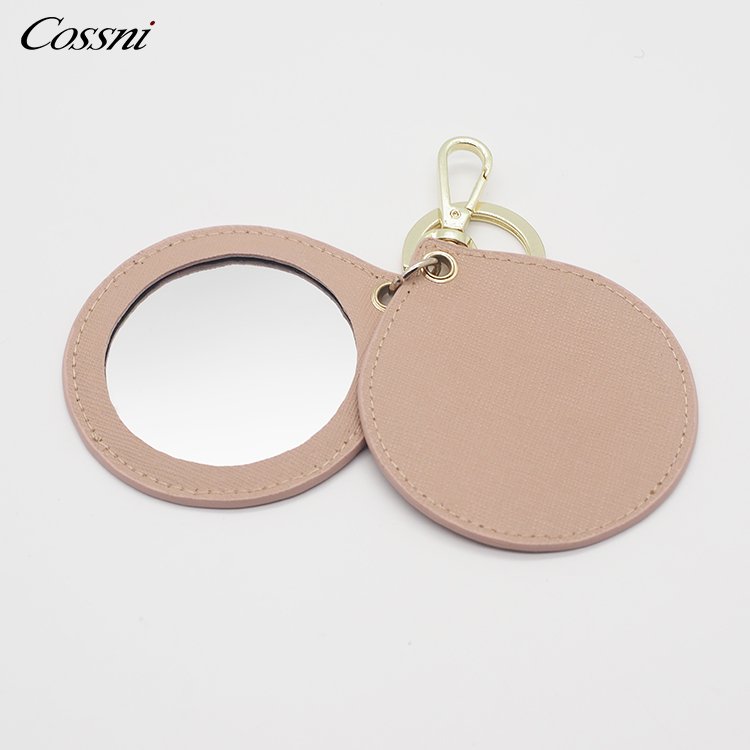 批發Saffiano皮革鑰匙圈個(gè)性化(huà)皮革化(huà)妝鏡鑰匙扣