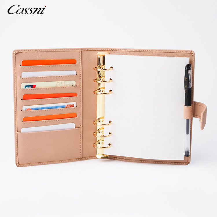 定制(zhì)筆(bǐ)記本電(diàn)腦(nǎo)套個(gè)性化(huà)Saffiano皮革筆(bǐ)記本計(jì)劃器(qì)套，帶金(jīn)戒指