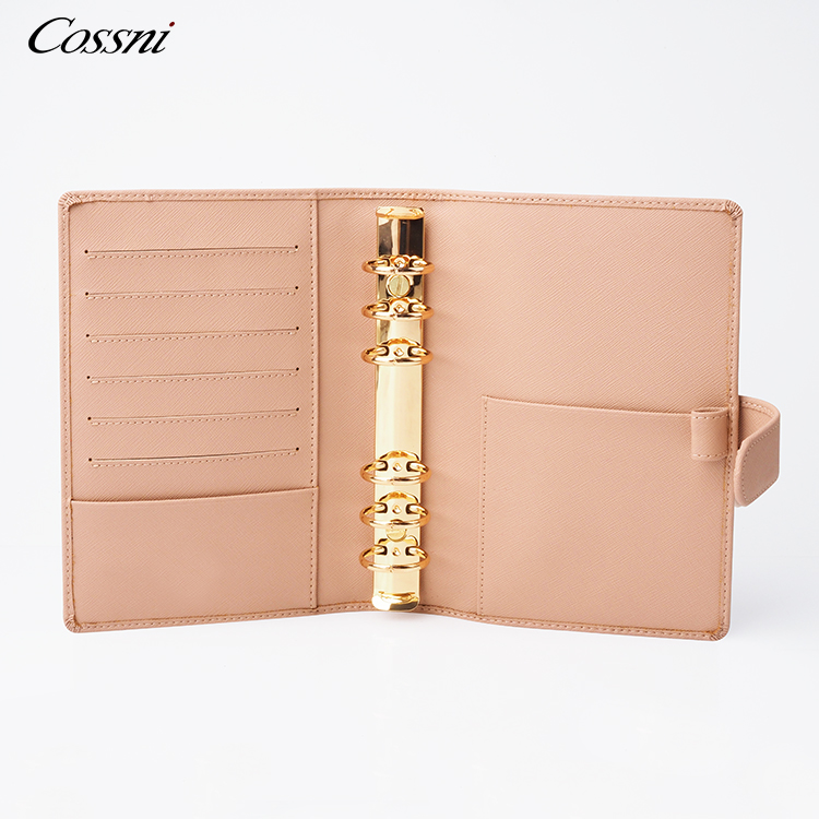 定制(zhì)筆(bǐ)記本電(diàn)腦(nǎo)套個(gè)性化(huà)Saffiano皮革筆(bǐ)記本計(jì)劃器(qì)套，帶金(jīn)戒指