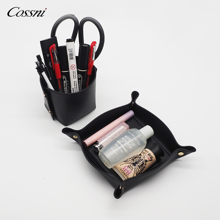 2021流行(xíng)設計(jì)真皮台式鉛筆(bǐ)收納盒辦公文(wén)具收納筆(bǐ)筒